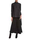 High-Low Button-Front Blouse, Black