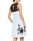 Floral-Embroidered Faille Cocktail Dress