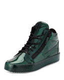 Men's Glitter Leather Mid-Top Sneaker, Green