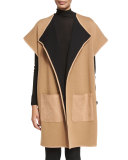 Long Bicolor Cashmere-Blend Cape, Teak/Black