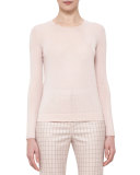 Long-Sleeve Jewel-Neck Pullover, Flamingo