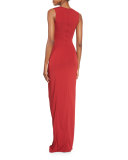 Pierced Asymmetric Twist-Front Gown, Carmin