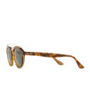 Round Double-Bridge Acetate Sunglasses w/ Solid Lenses
