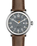 47mm Runwell Leather Watch, Deep Brown