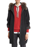 Fox-Trim Monili Zip-Front Coat, Anthracite