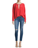 Le Skinny De Jeanne Distressed Ankle Jeans, Jewell
