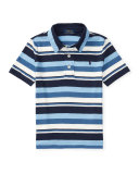 Short-Sleeve Striped Jersey Polo Shirt, Blue, Size 5-7