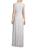 Gigi Striped Beaded Column Gown