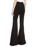 Piped Flare-Leg Trousers, Black