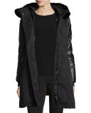 Ajin Brushed Twill Fur-Trim Swing Coat, Black