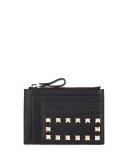 Rockstud Leather Coin/Card Case, Black (Nero)
