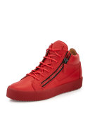 Men's Matte Leather Mid-Top Sneaker, Red