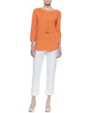 Slim Ponte Ankle Pants, White, Petite