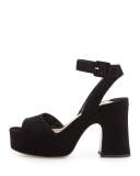 Suede Platform Ankle-Wrap Sandal, Black (Nero)