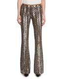 Metallic Herringbone Paillette Pants, Slate/Suntan
