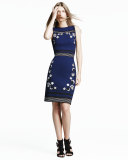 sleeveless knit intarsia sheath dress, new navy