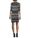 Bi-Color Zigzag Sheath Dress, Black