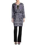 Bree Long Printed Coat, Black Multi