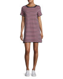 Short-Sleeve Striped Two-Tone Shift Dress, Cadet