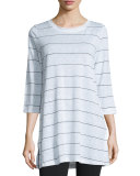 3/4-Sleeve Wide-Striped Linen Jersey Tunic 