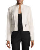 Classic Leather Jacket W/Zip Pockets, Beige 