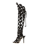 Mila Suede Cutout Over-The-Knee Boot, Black 