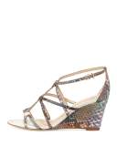 Mallica Python Wedge Sandal, Acquarelie/Ivory