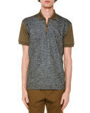 Melange-Front Short-Sleeve Polo Shirt, Taupe