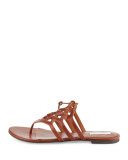 Claudia Leather Lace-Up Thong Sandal, Acorn