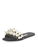 Pearly Velvet Slide Sandal, Nero