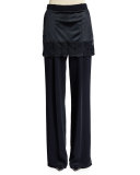 Lace-Trim Skirt Pants, Black