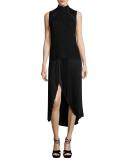 Blair Plissé Slit Midi Skirt, Black