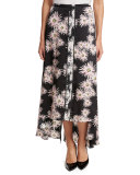 Mae Floral High-Low Midi Skirt, Black/Multicolor