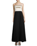 Strapless Two-Tone Bustier Gown, Black/Oyster