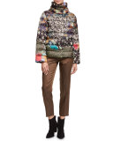 Herringbone-Jacquard Cropped Pants, Gold