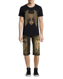 Bleach-Dyed Distressed Denim Shorts, Black
