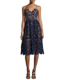 Azaelea Guipure-Lace Illusion Dress, Navy