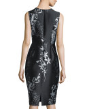 Sleeveless Jewel-Neck Floral Sheath Dress 