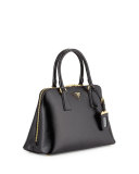 Saffiano Double-Handle Small Trapezoid Tote Bag, Black (Nero)