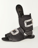 Strass-Buckle Satin Slide Sandal, Black