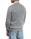 Full-Zip Linen-Cotton Sweater, Medium Gray