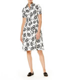 Umbrella-Print Short-Sleeve Shirtdress, Black/White