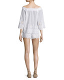 Minnie Geometric-Embroidered Shorts, Pure White
