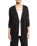 One-Button Relaxed Cotton Cardigan, Black