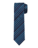 Skinny Tonal-Stripe & Dot-Print Silk Tie, Teal