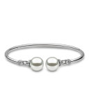 18K White Gold & Pearl Bangle with Diamonds