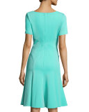 Aura Short-Sleeve Fit-and-Flare Dress, Lagoon