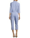 Watermill 3/4-Sleeve Belted Jumpsuit, Blue