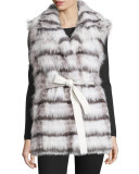 Belted Fox Fur Vest, White/Silver