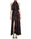 Golden Ray Rose-Print Maxi Dress
